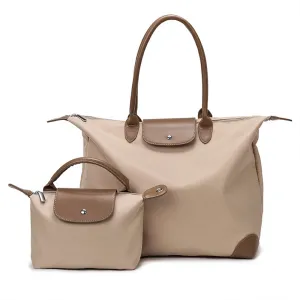 2Pcs Set Women's Tote Bags Travel Handbag Work Bags Khaki