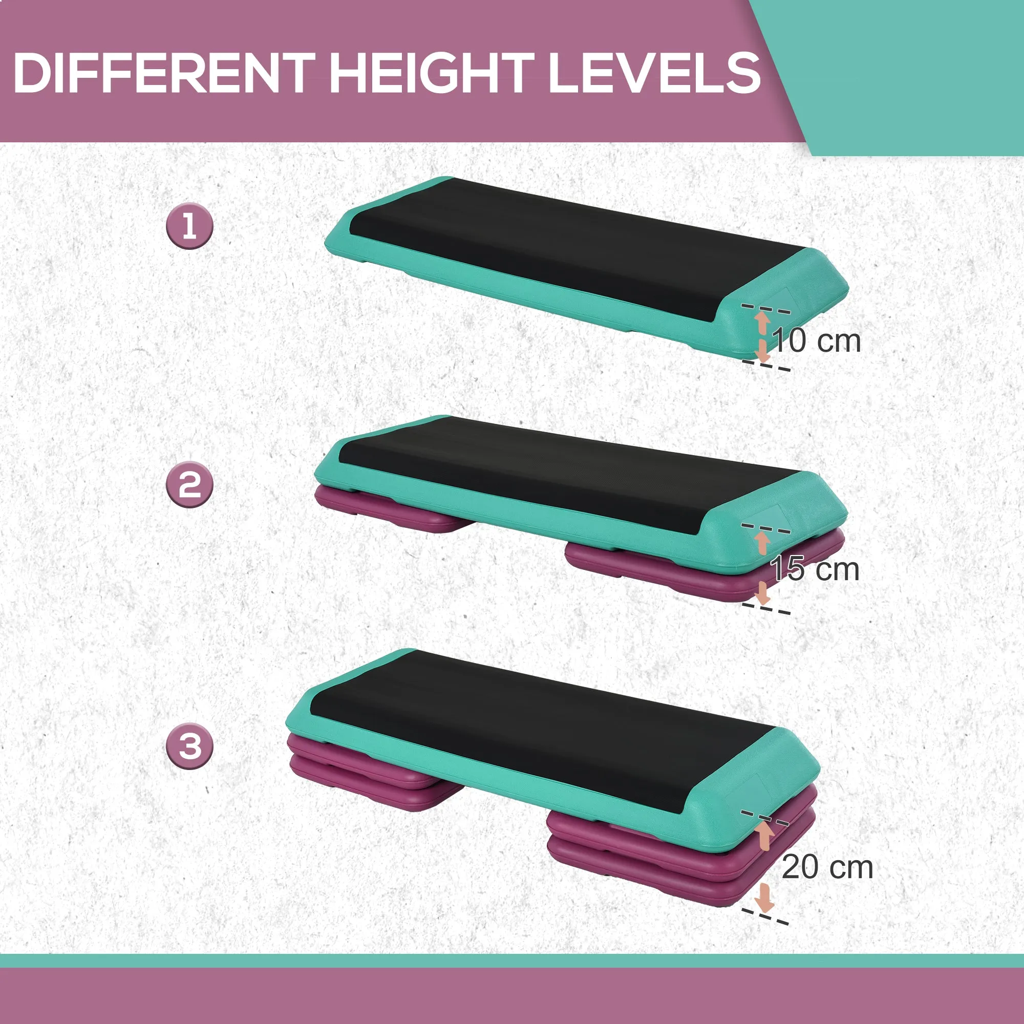 3-Level Adjustable 10/15/20cm Aerobic Stepper Exercise PlatformWith Non-Slip Top Compact Work Out Home Office Indoor Outdoor Fitness Equipment