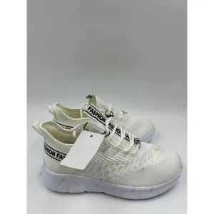Big Kids Size 4 White Knit Sneaker, Slip-on with laces and Foam Sole