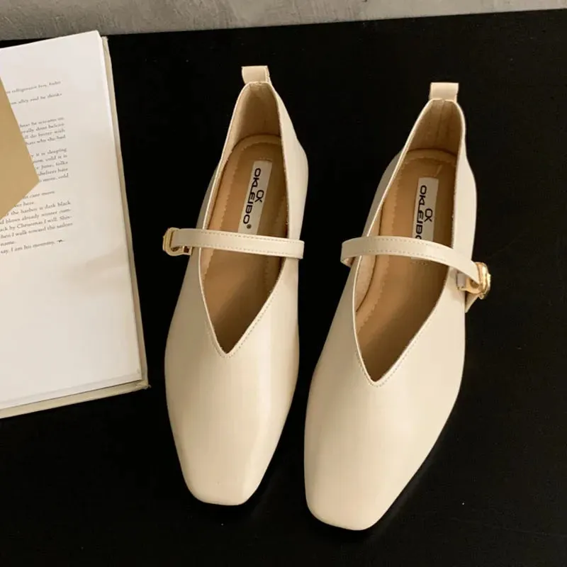 binfenxie  -  2024 Spring Beige New Women Flat Shoes Fashion Round Toe Shallow Ladies Casual Slip On Mary Jane Shoes Soft Sole Ballerinas