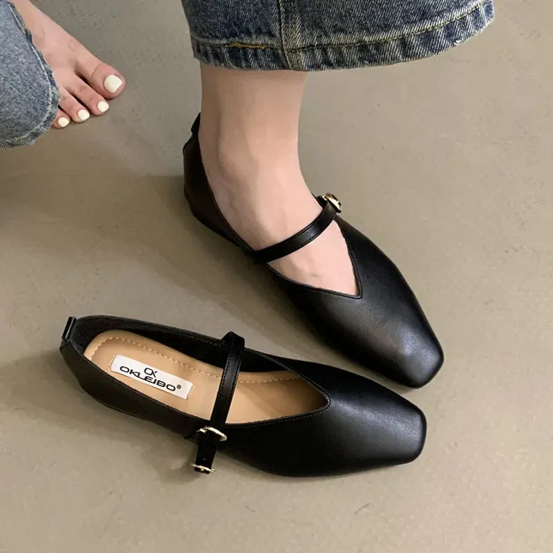 binfenxie  -  2024 Spring Beige New Women Flat Shoes Fashion Round Toe Shallow Ladies Casual Slip On Mary Jane Shoes Soft Sole Ballerinas