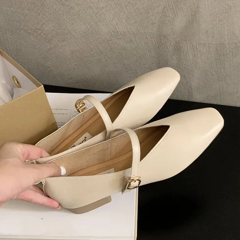 binfenxie  -  2024 Spring Beige New Women Flat Shoes Fashion Round Toe Shallow Ladies Casual Slip On Mary Jane Shoes Soft Sole Ballerinas