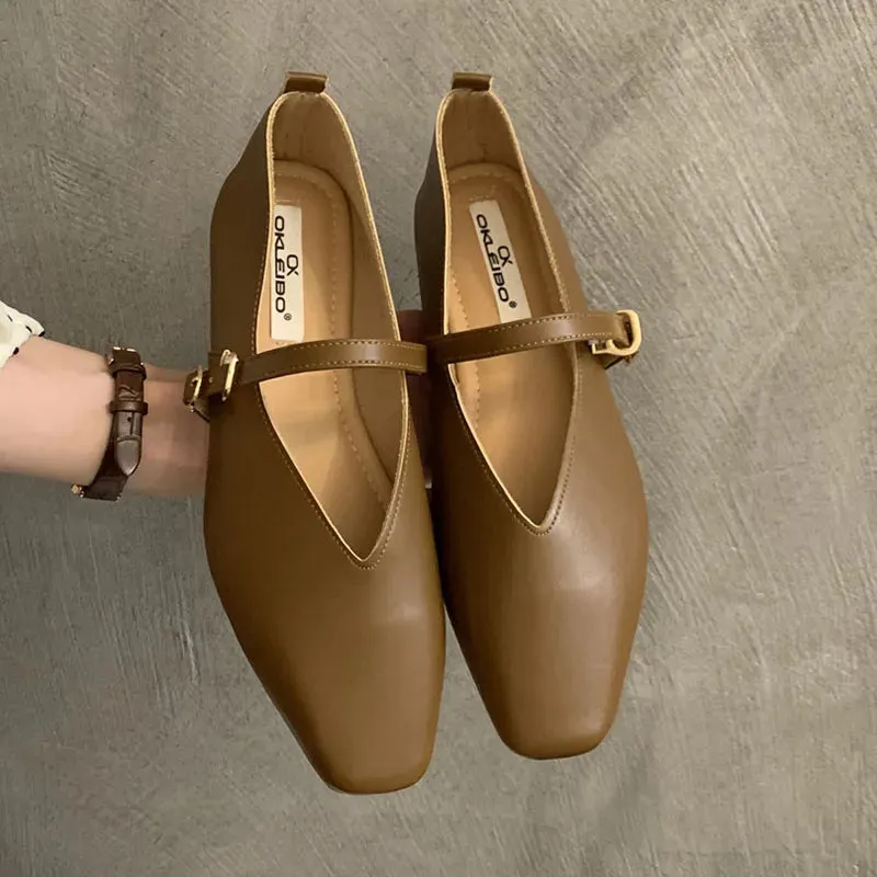 binfenxie  -  2024 Spring Beige New Women Flat Shoes Fashion Round Toe Shallow Ladies Casual Slip On Mary Jane Shoes Soft Sole Ballerinas