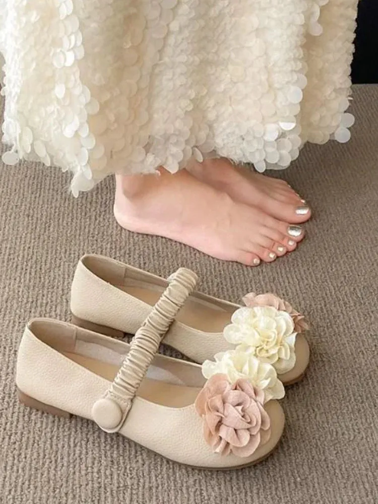 binfenxie  -  French Style Sweet Single Shoes Women Summer Casual 2024 New Flat Mary Jane Shoes Female Gentle Late Floral Soft Sole Bean Shoes