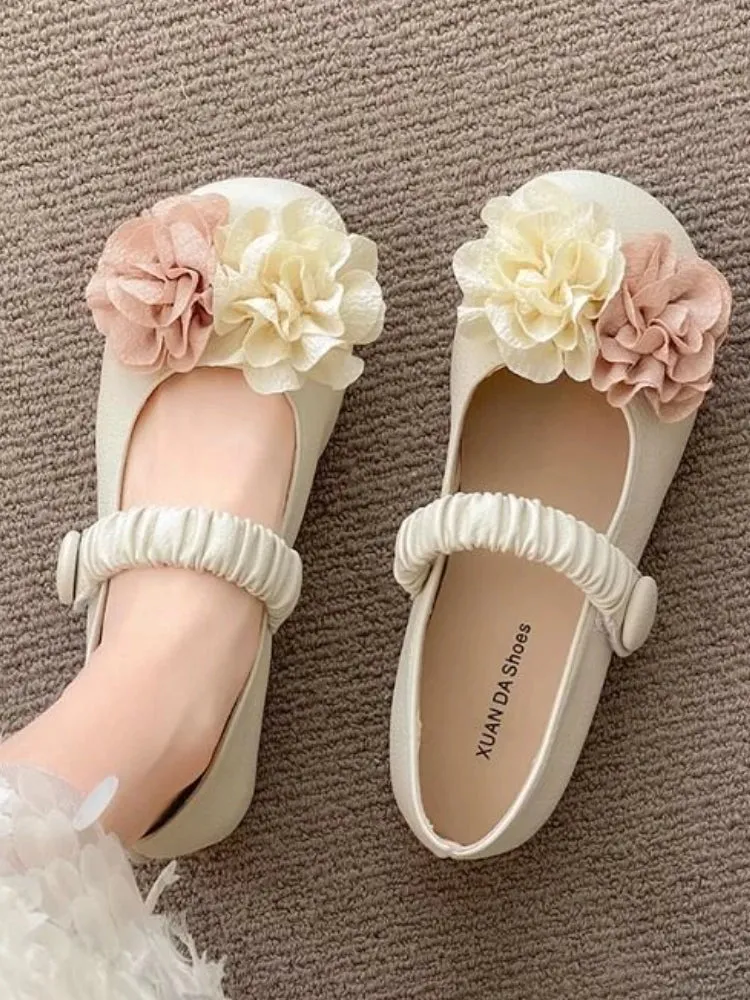 binfenxie  -  French Style Sweet Single Shoes Women Summer Casual 2024 New Flat Mary Jane Shoes Female Gentle Late Floral Soft Sole Bean Shoes