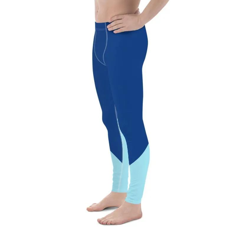 Blue Color Block Men's Leggings, Duo Color Premium Compression Tights Meggings-Made in USA/ EU
