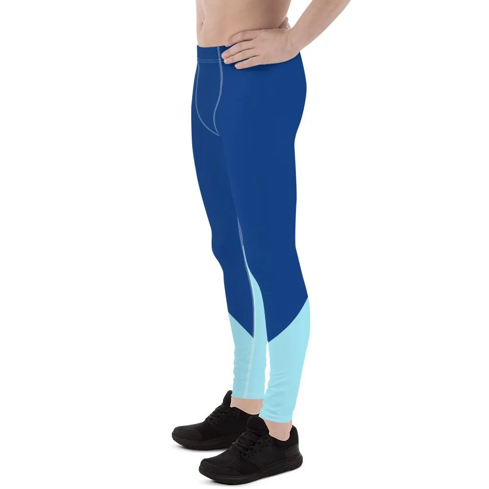 Blue Color Block Men's Leggings, Duo Color Premium Compression Tights Meggings-Made in USA/ EU