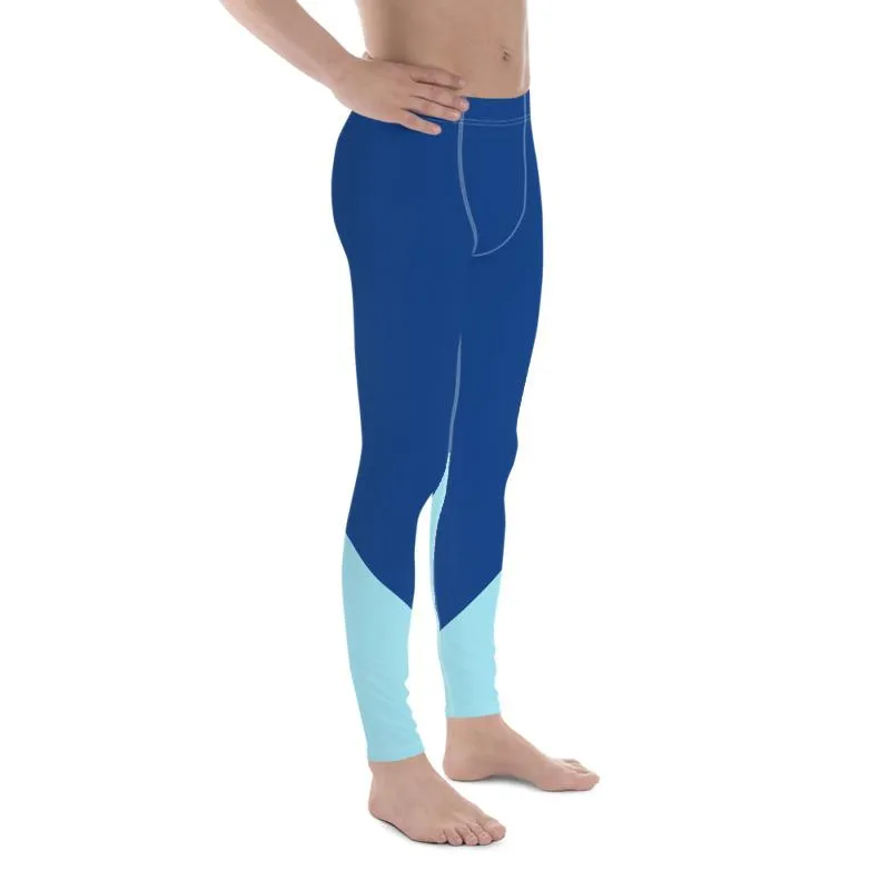 Blue Color Block Men's Leggings, Duo Color Premium Compression Tights Meggings-Made in USA/ EU