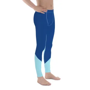 Blue Color Block Men's Leggings, Duo Color Premium Compression Tights Meggings-Made in USA/ EU
