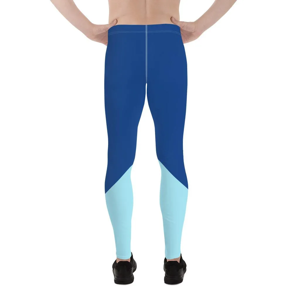 Blue Color Block Men's Leggings, Duo Color Premium Compression Tights Meggings-Made in USA/ EU