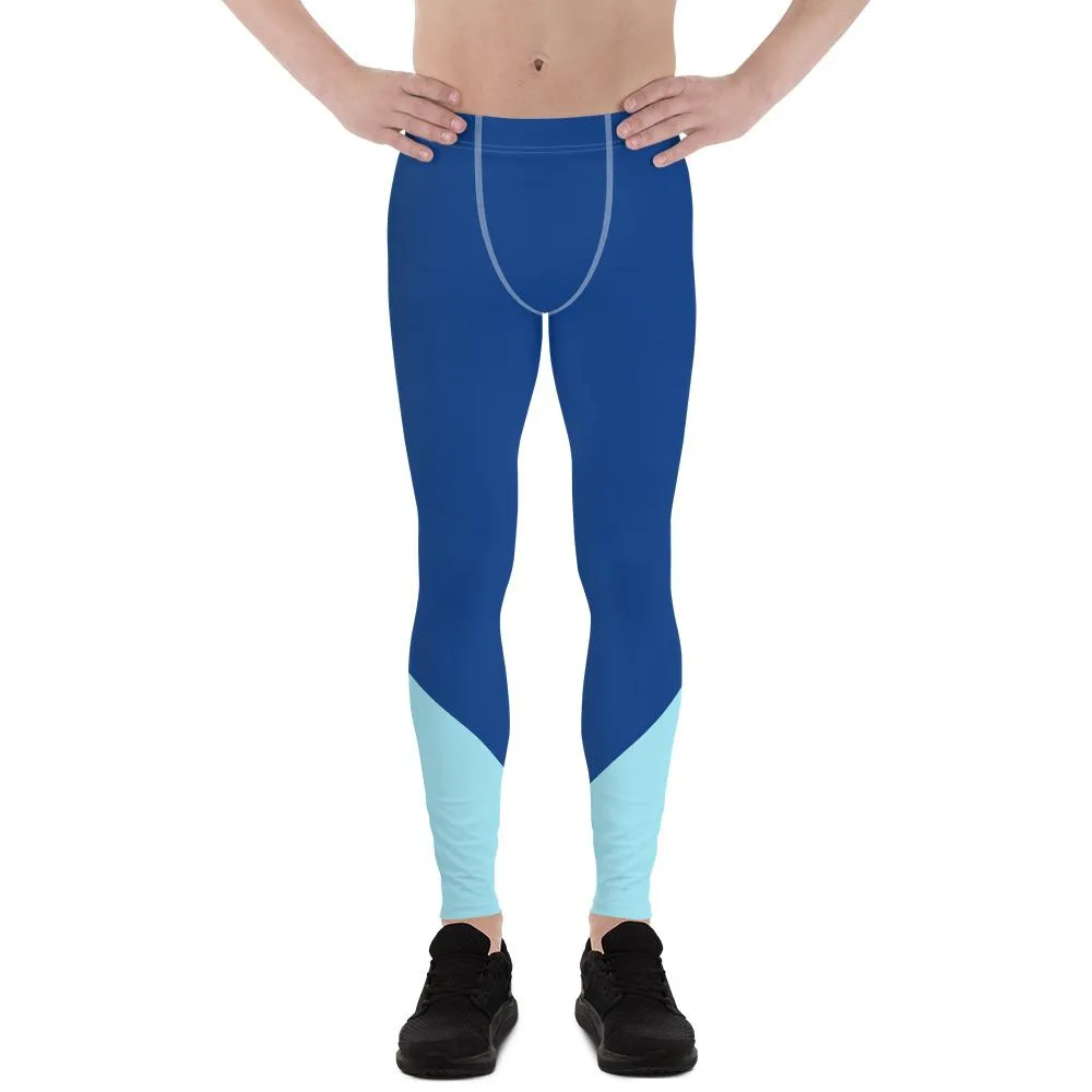Blue Color Block Men's Leggings, Duo Color Premium Compression Tights Meggings-Made in USA/ EU