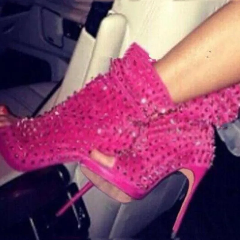 Bright Color Rivet Peep Toe Ankle Boots