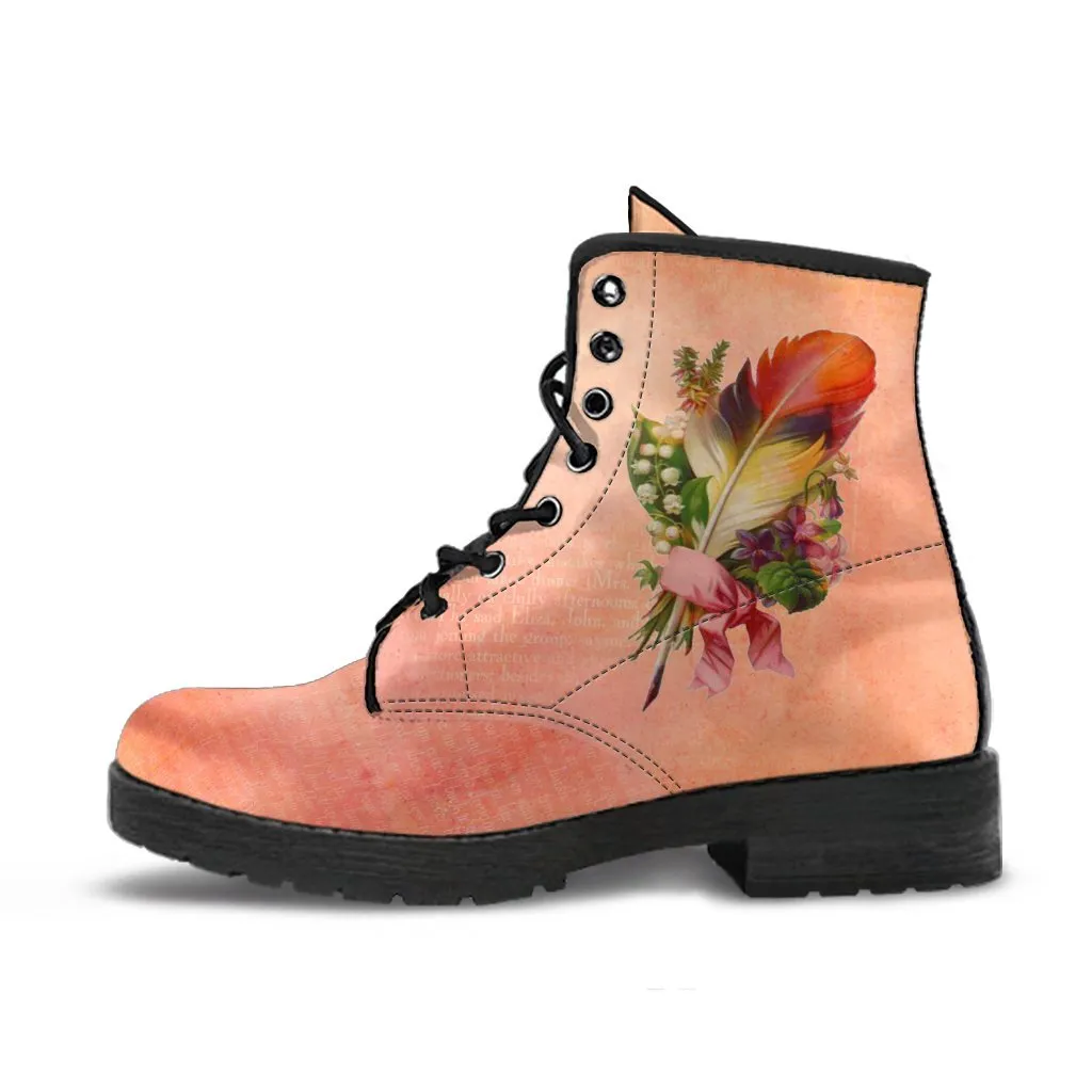 Combat Boots - Feather Quills | Boho Shoes, Custom Shoes, Handmade Lace Up Boots, Vegan Leather Lace Up Boots Women, 90s Boots, 2000s Boots