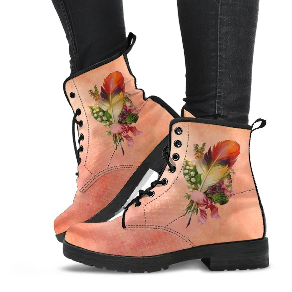 Combat Boots - Feather Quills | Boho Shoes, Custom Shoes, Handmade Lace Up Boots, Vegan Leather Lace Up Boots Women, 90s Boots, 2000s Boots