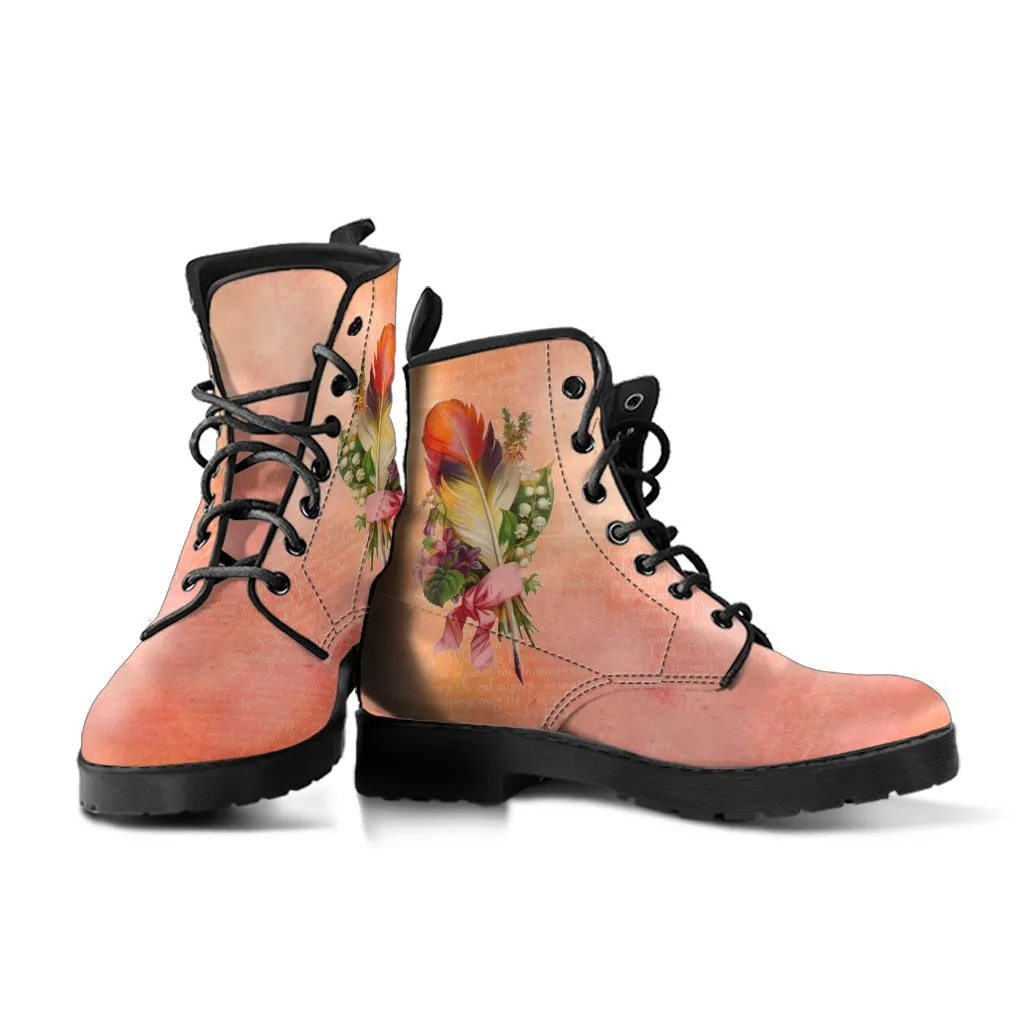 Combat Boots - Feather Quills | Boho Shoes, Custom Shoes, Handmade Lace Up Boots, Vegan Leather Lace Up Boots Women, 90s Boots, 2000s Boots