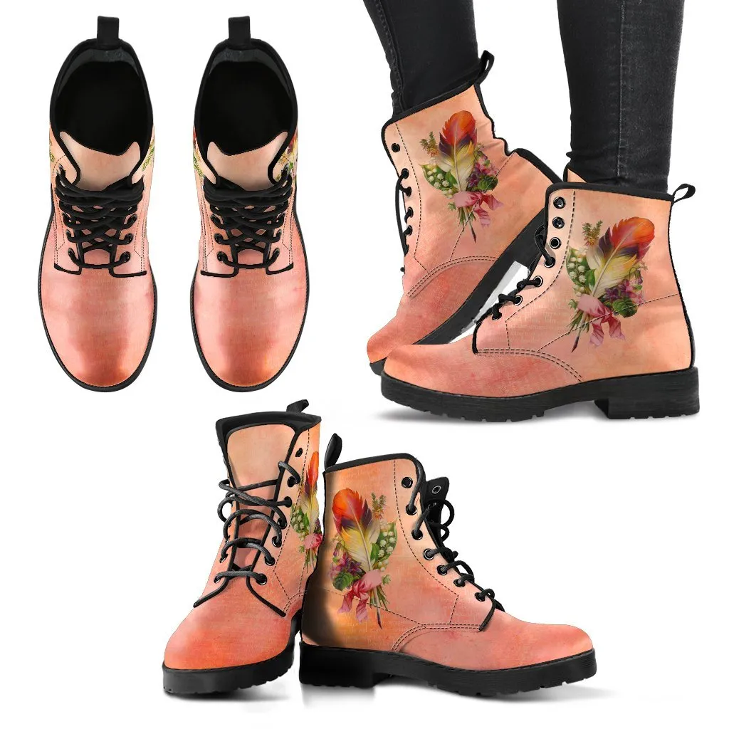 Combat Boots - Feather Quills | Boho Shoes, Custom Shoes, Handmade Lace Up Boots, Vegan Leather Lace Up Boots Women, 90s Boots, 2000s Boots