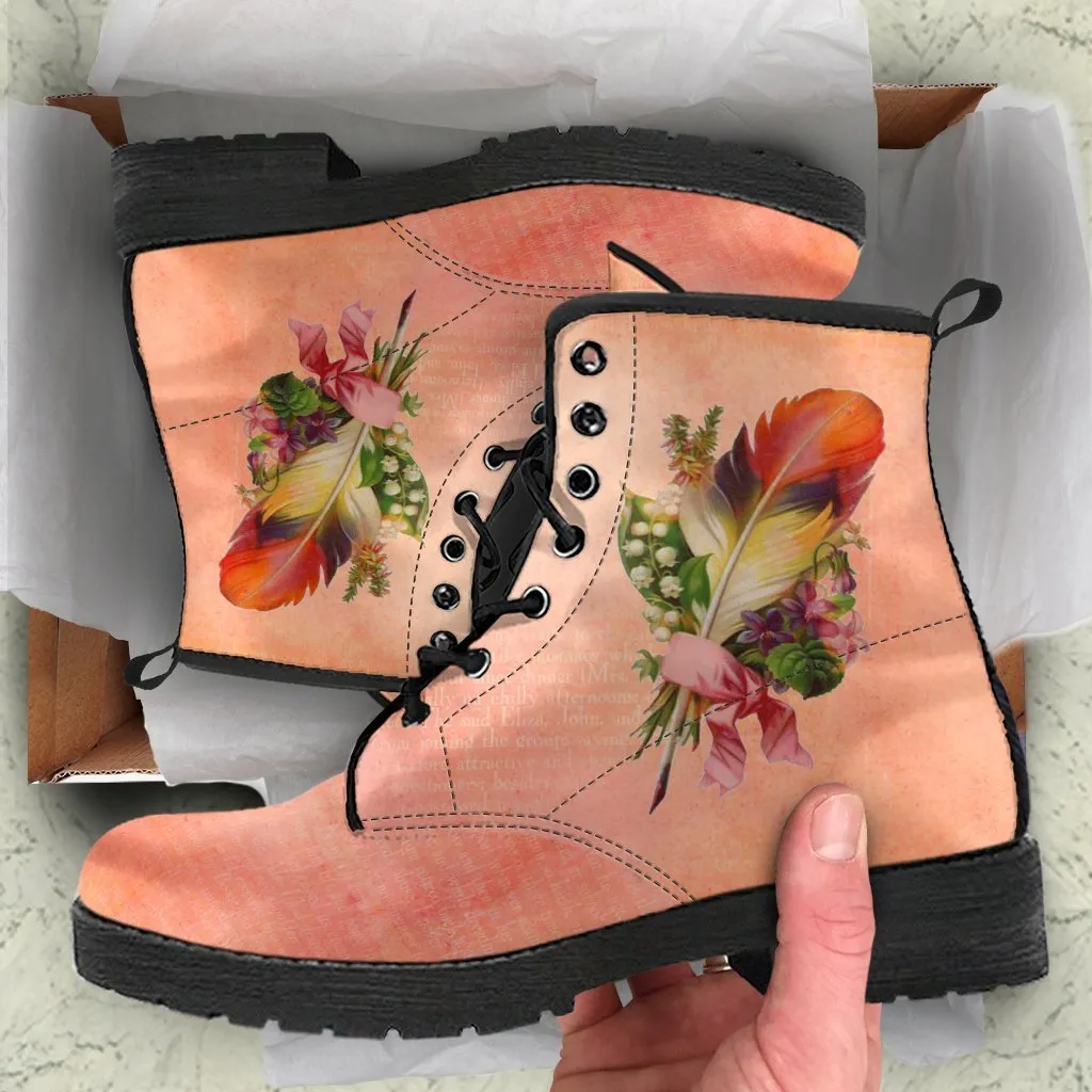 Combat Boots - Feather Quills | Boho Shoes, Custom Shoes, Handmade Lace Up Boots, Vegan Leather Lace Up Boots Women, 90s Boots, 2000s Boots