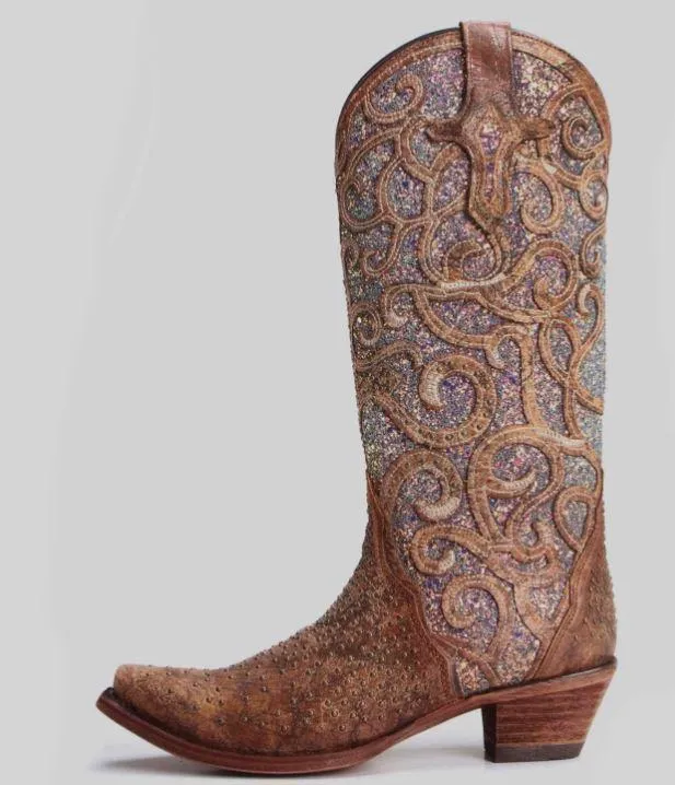 Corral Womens Studded Purple Glitter Western Boots Style C3467