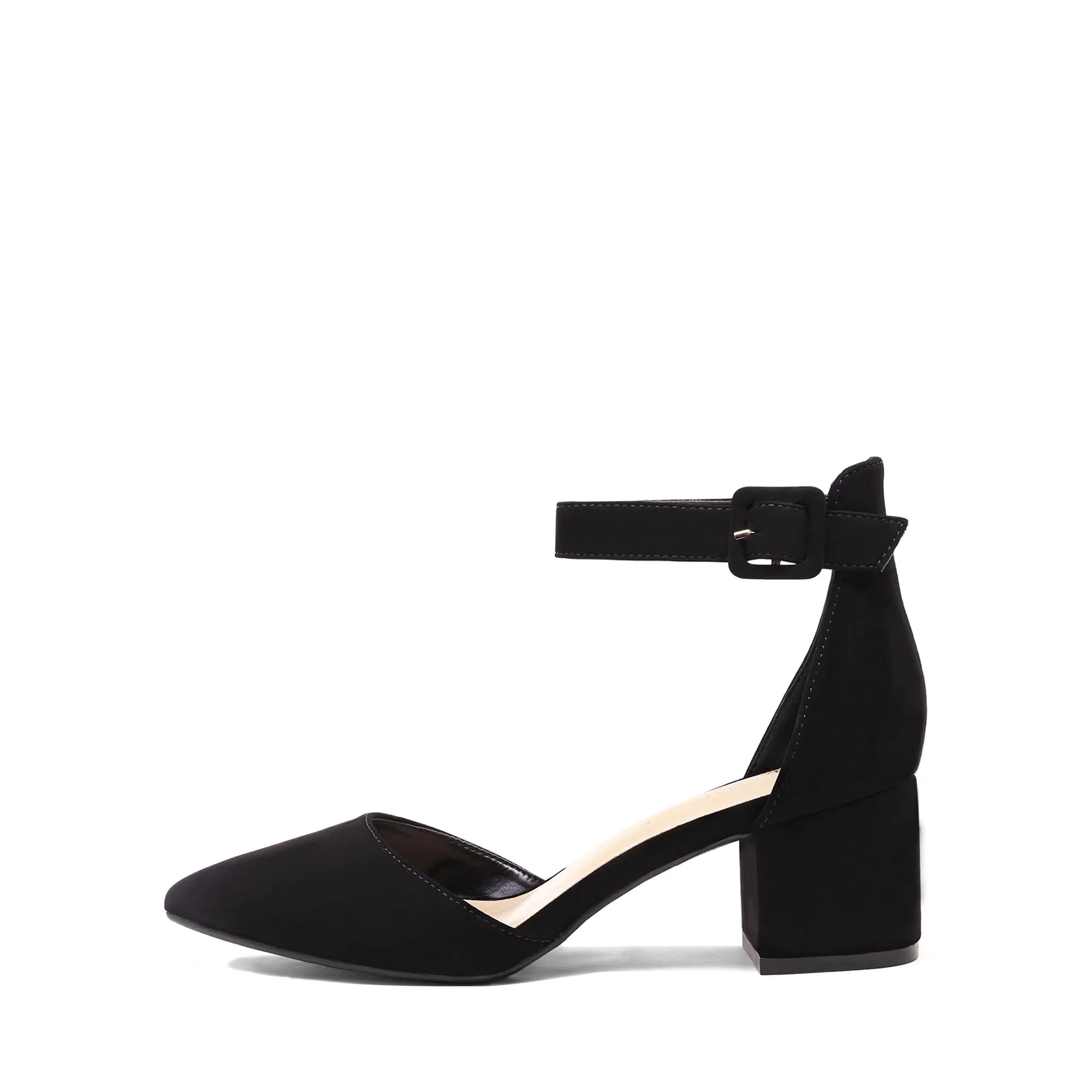 DREAM PAIRS Womens Low Heel Pump Shoes, Black/Nubuck - 7.5 (Annee)