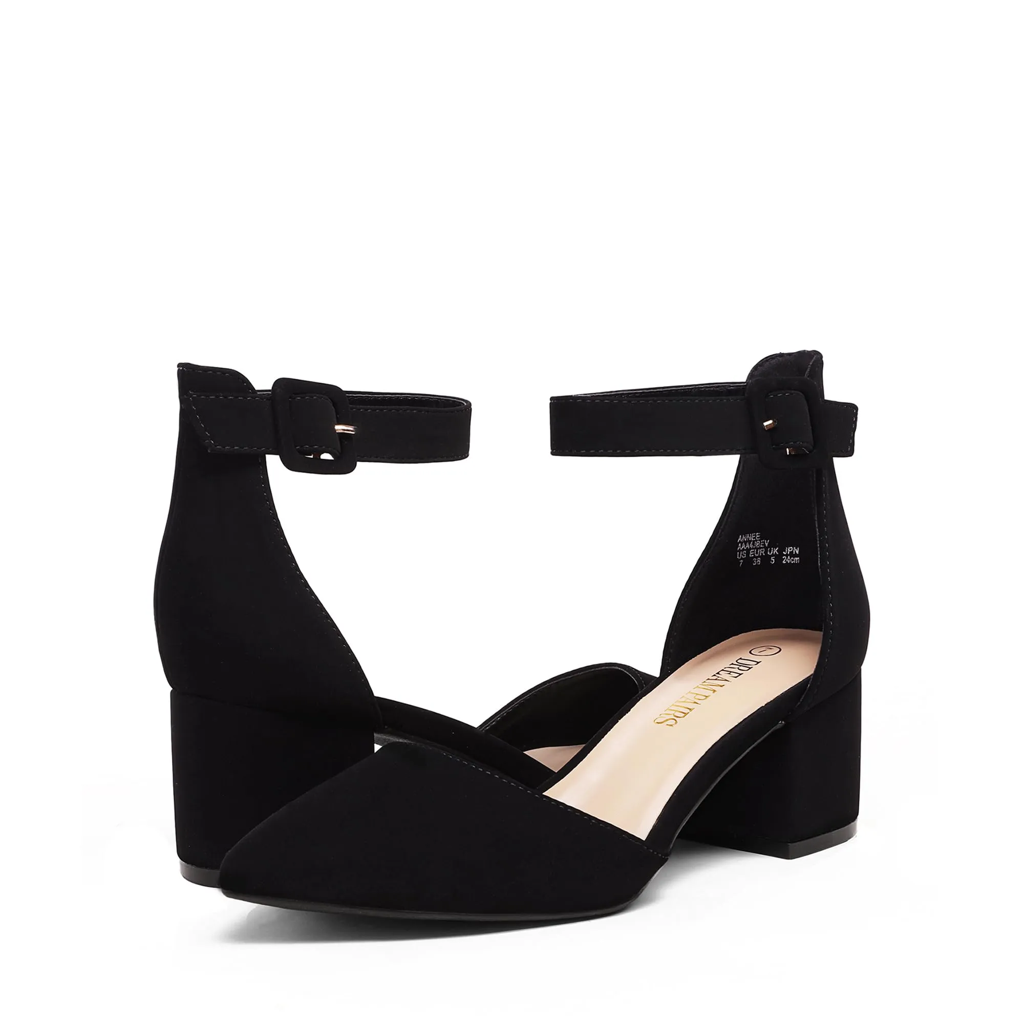 DREAM PAIRS Womens Low Heel Pump Shoes, Black/Nubuck - 7.5 (Annee)