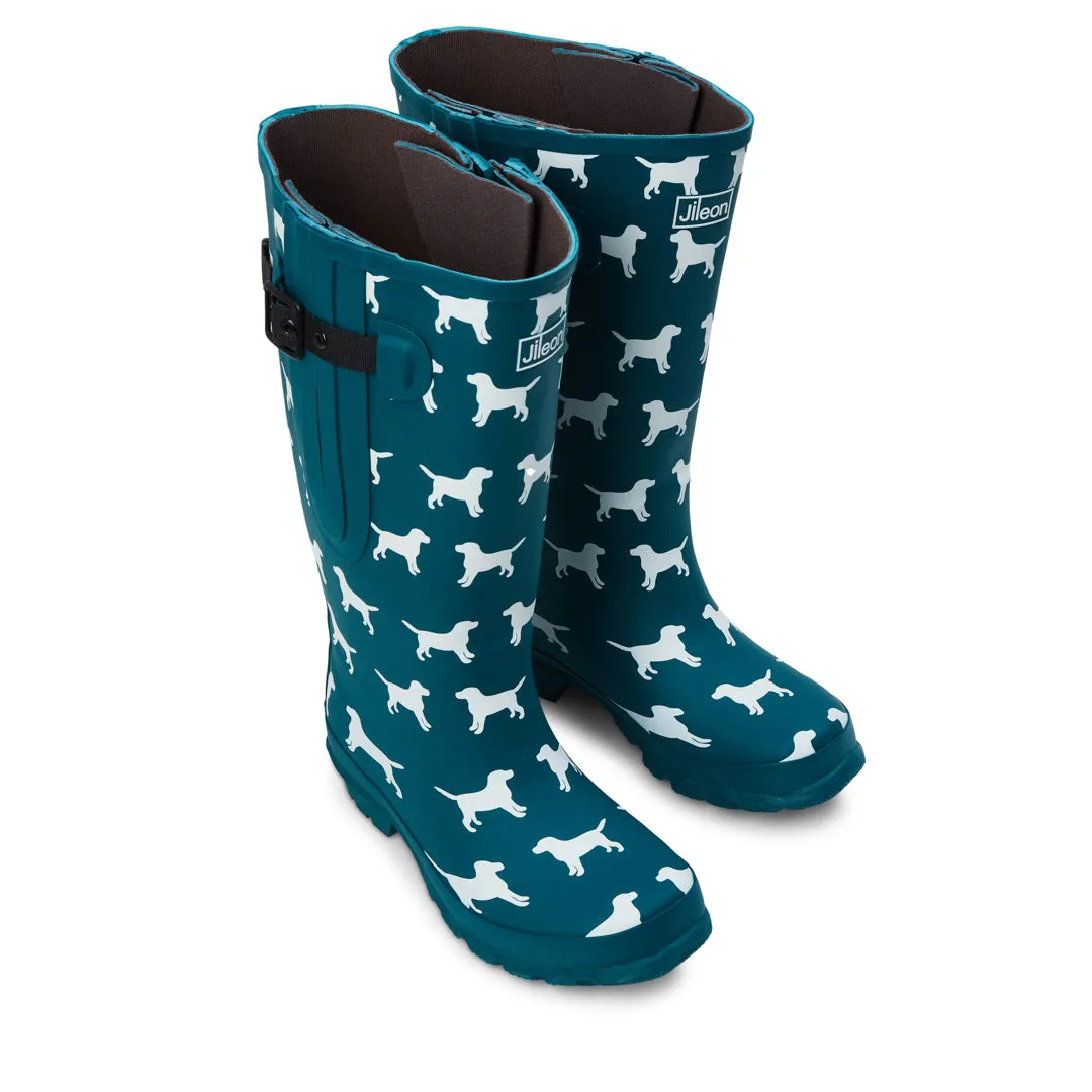 Extra Wide Calf Women's Rain Boots - Teal Dogs - 16-23 Inch Calf - Wide in Foot & Ankle