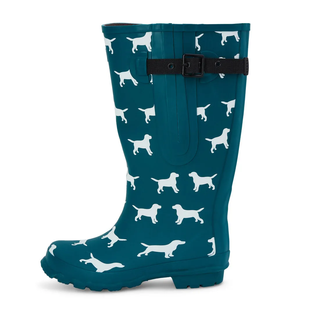 Extra Wide Calf Women's Rain Boots - Teal Dogs - 16-23 Inch Calf - Wide in Foot & Ankle