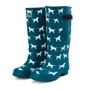 Extra Wide Calf Women's Rain Boots - Teal Dogs - 16-23 Inch Calf - Wide in Foot & Ankle