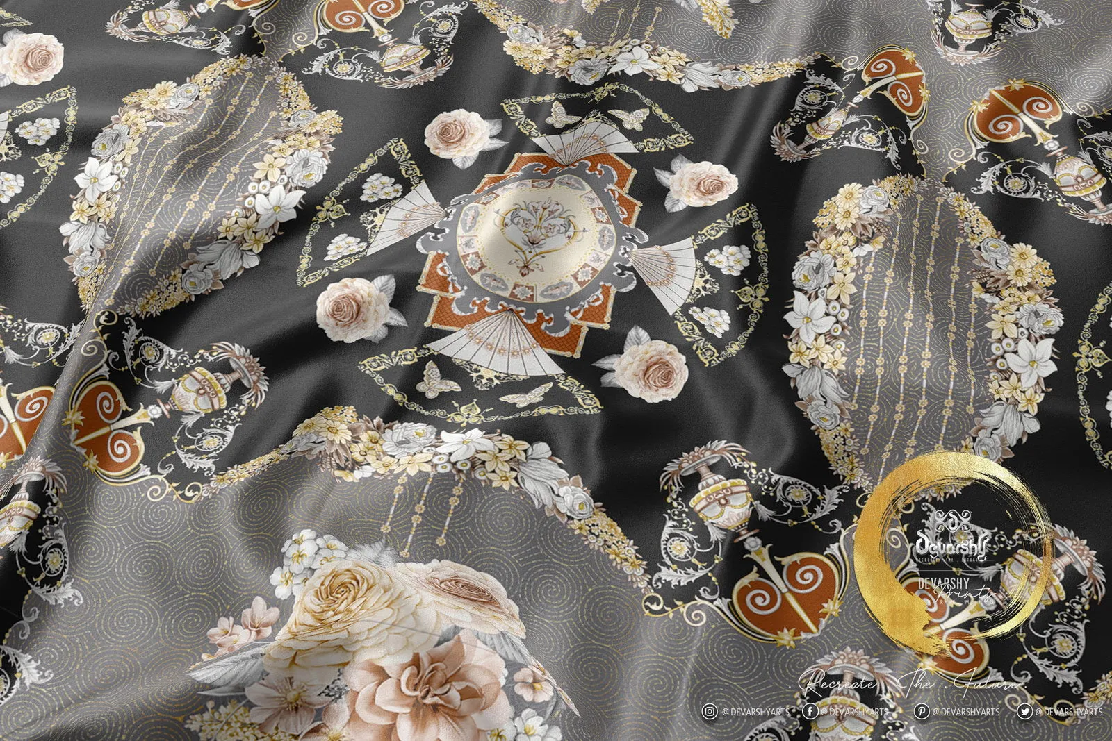Floral Print Upholstery Fabric 3meters in 4 Colors & 12 Fabric Options Baroque Furnishing Fabrics By the Yard | 004