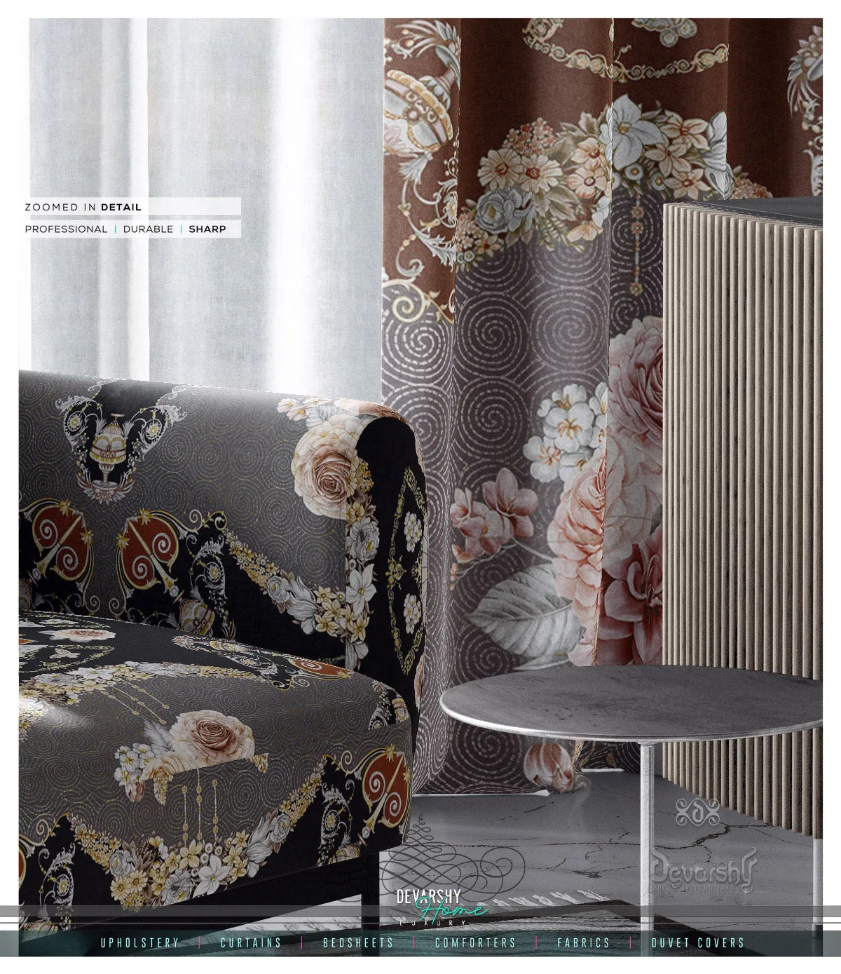 Floral Print Upholstery Fabric 3meters in 4 Colors & 12 Fabric Options Baroque Furnishing Fabrics By the Yard | 004