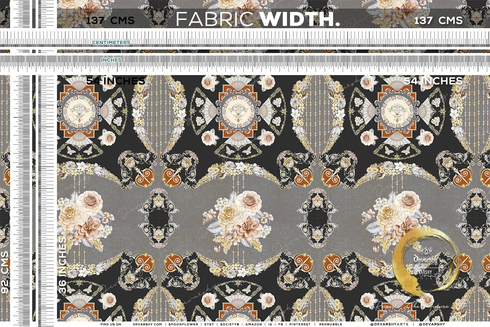 Floral Print Upholstery Fabric 3meters in 4 Colors & 12 Fabric Options Baroque Furnishing Fabrics By the Yard | 004