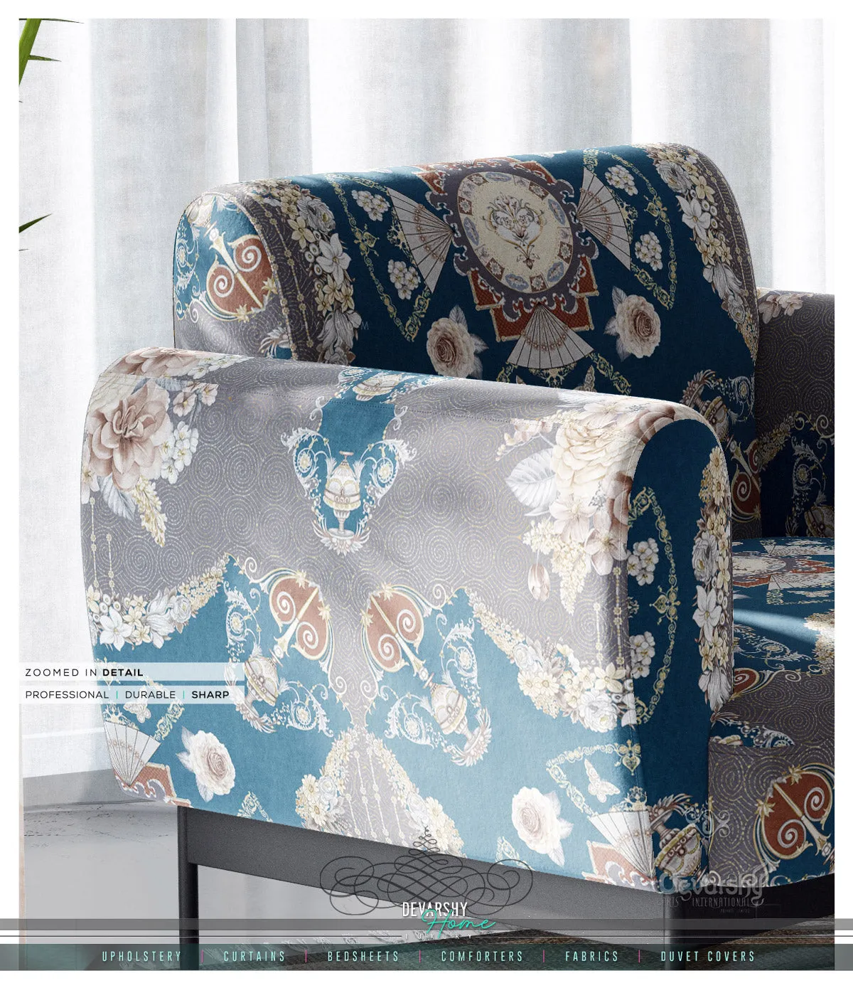Floral Print Upholstery Fabric 3meters in 4 Colors & 12 Fabric Options Baroque Furnishing Fabrics By the Yard | 004