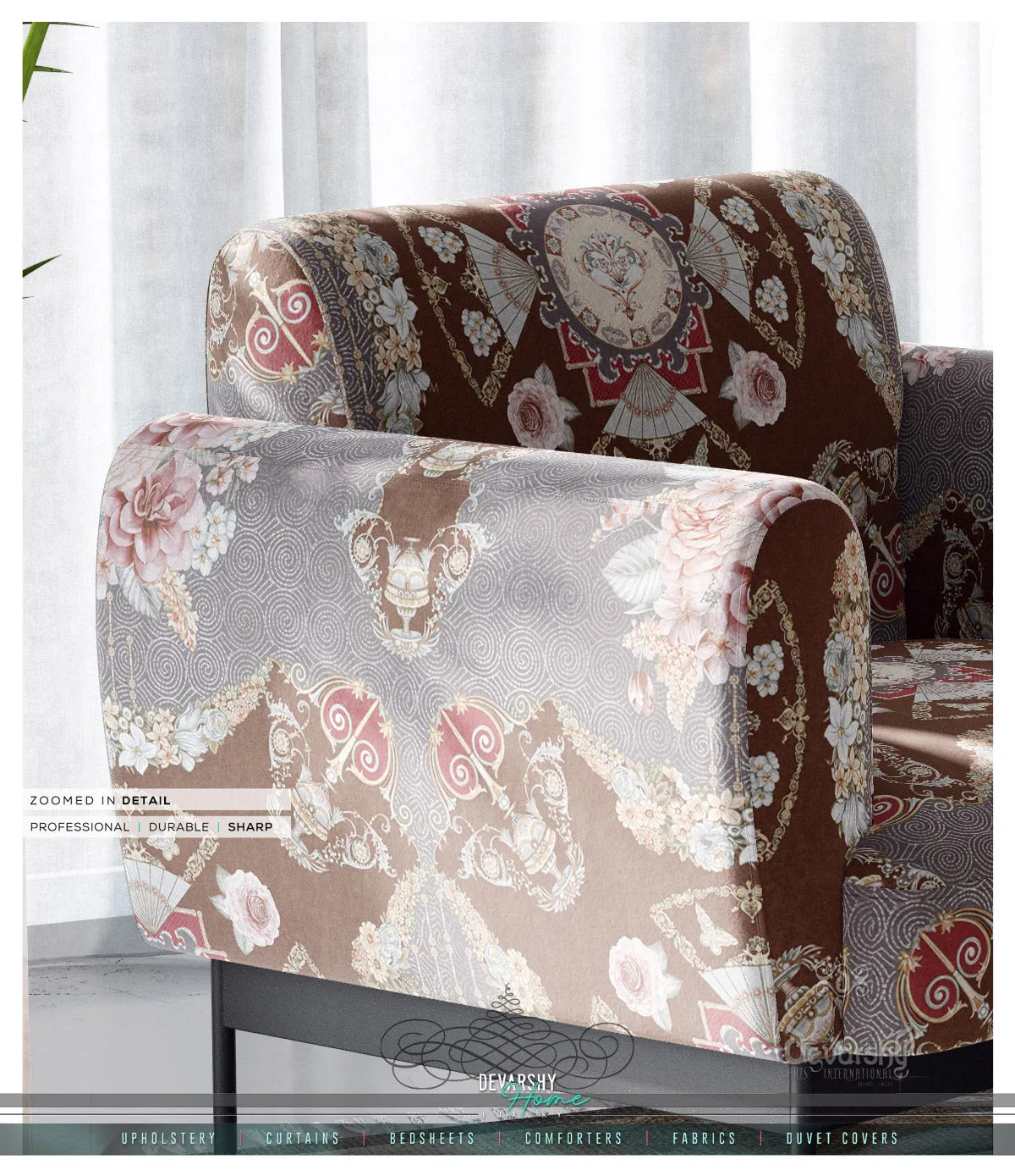 Floral Print Upholstery Fabric 3meters in 4 Colors & 12 Fabric Options Baroque Furnishing Fabrics By the Yard | 004
