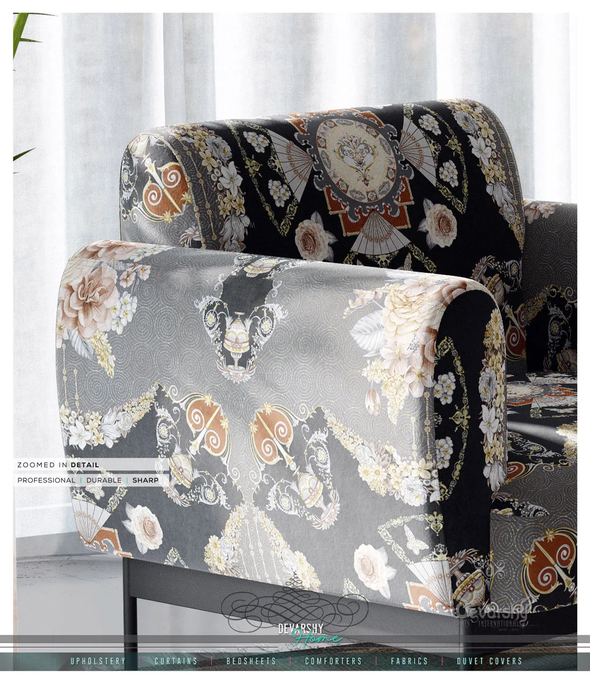 Floral Print Upholstery Fabric 3meters in 4 Colors & 12 Fabric Options Baroque Furnishing Fabrics By the Yard | 004
