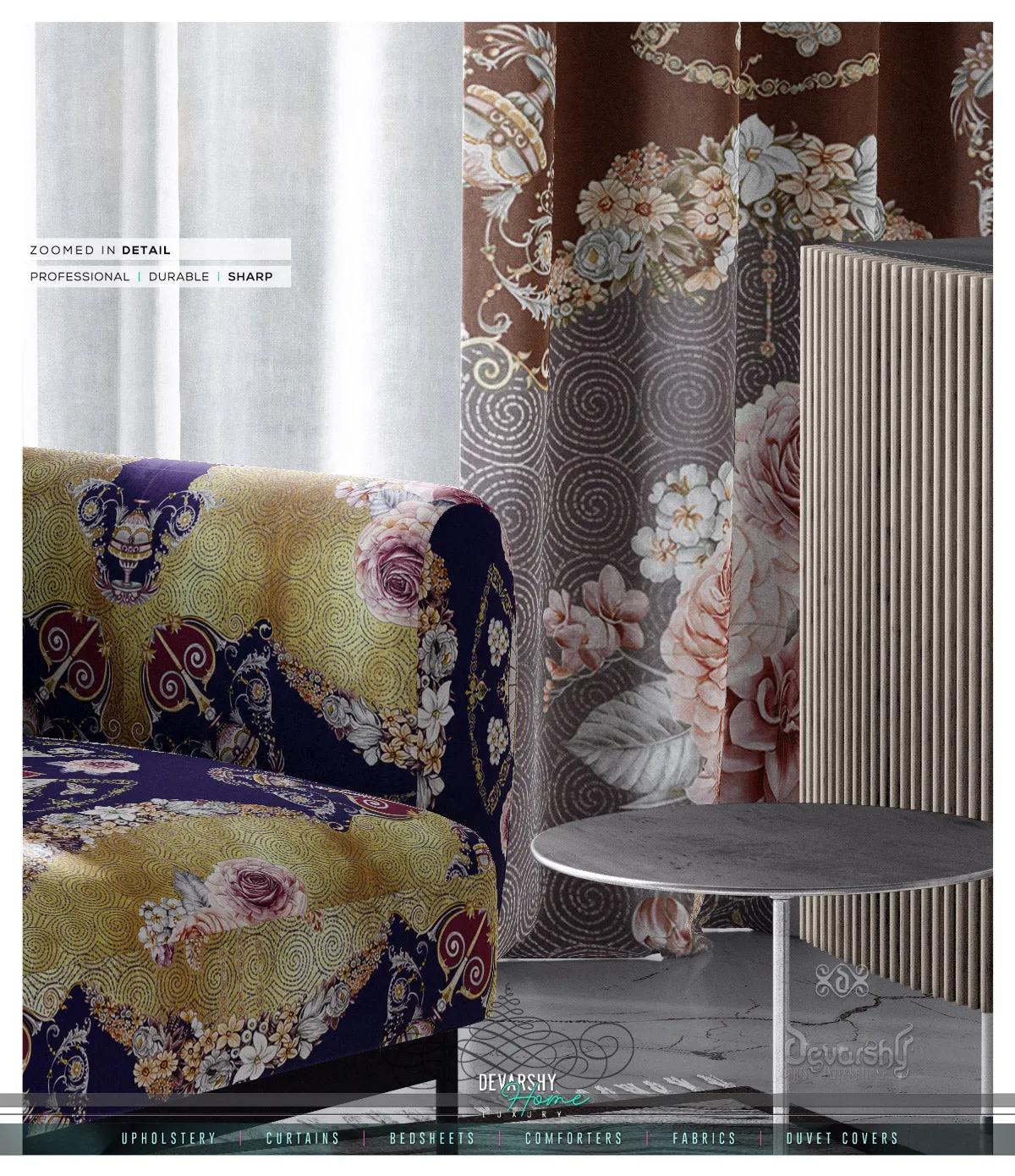 Floral Print Upholstery Fabric 3meters in 4 Colors & 12 Fabric Options Baroque Furnishing Fabrics By the Yard | 004
