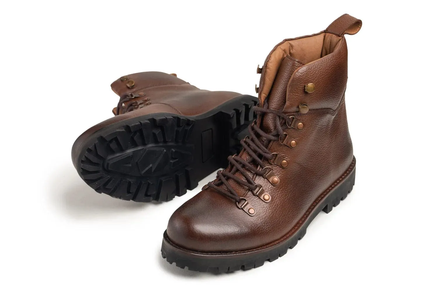 Handmade Custom Brown Pebble Leather Laceup Boots For Men