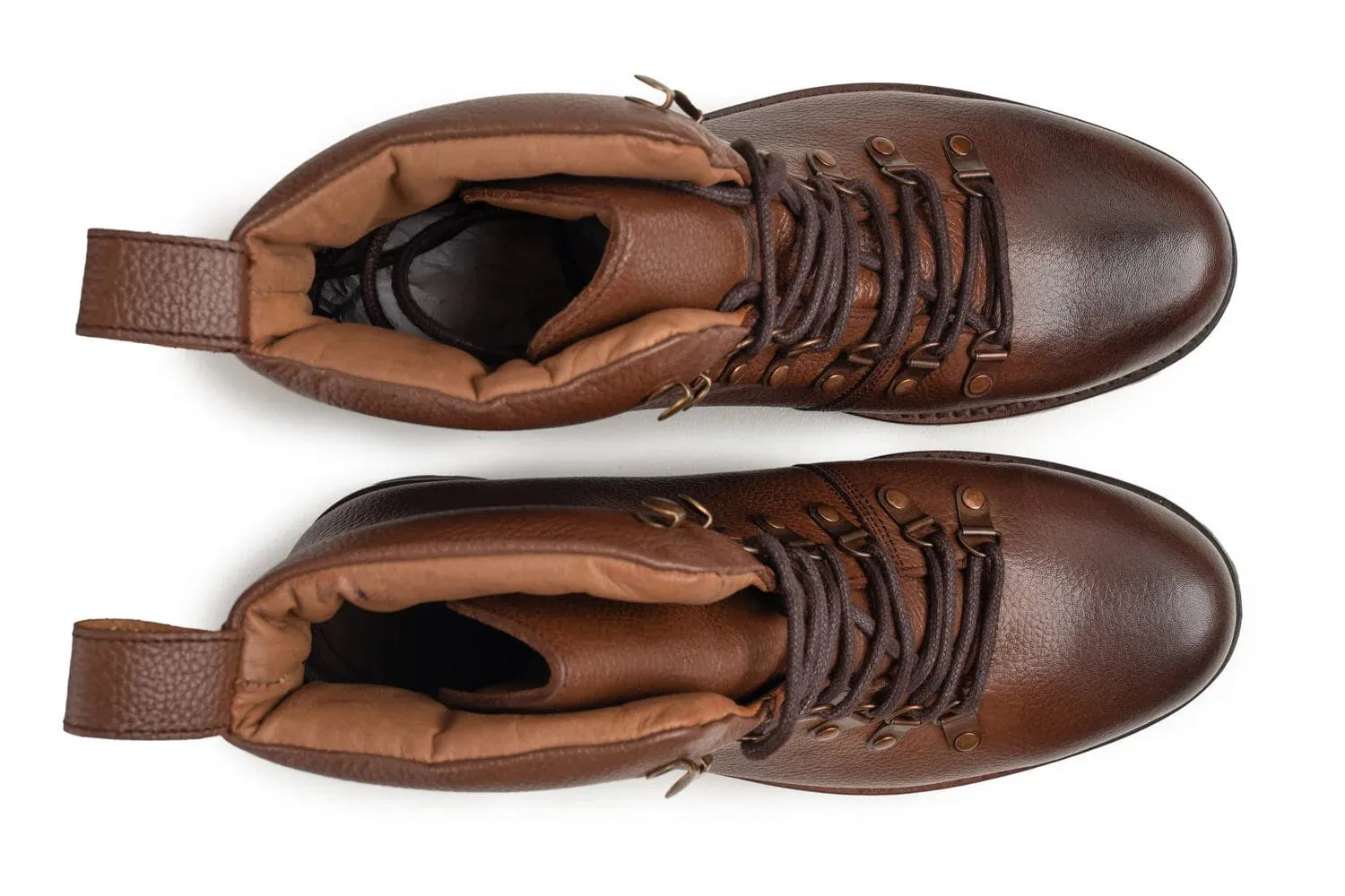 Handmade Custom Brown Pebble Leather Laceup Boots For Men