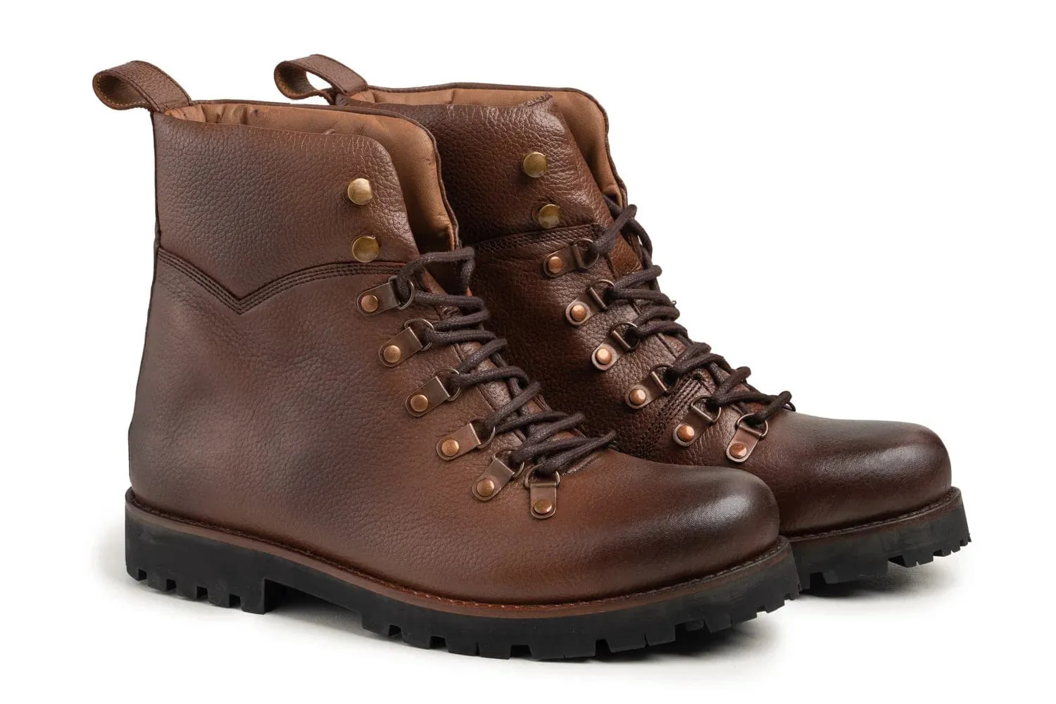 Handmade Custom Brown Pebble Leather Laceup Boots For Men