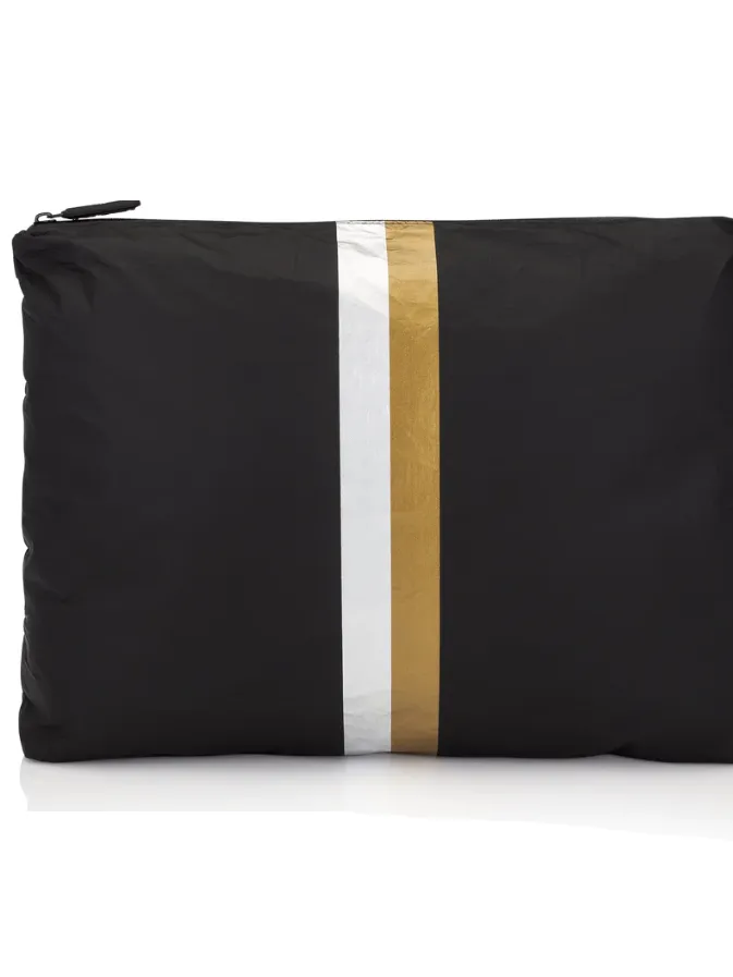 Hi Love Travel JUMBO Pouch in Black with Double Metallic Stripe