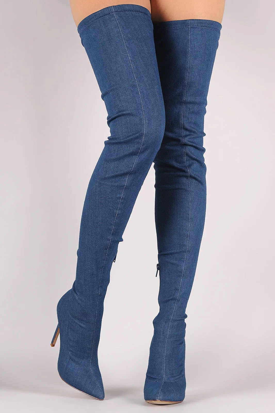 Liliana Denim Over-The-Knee Pointy Toe Boots