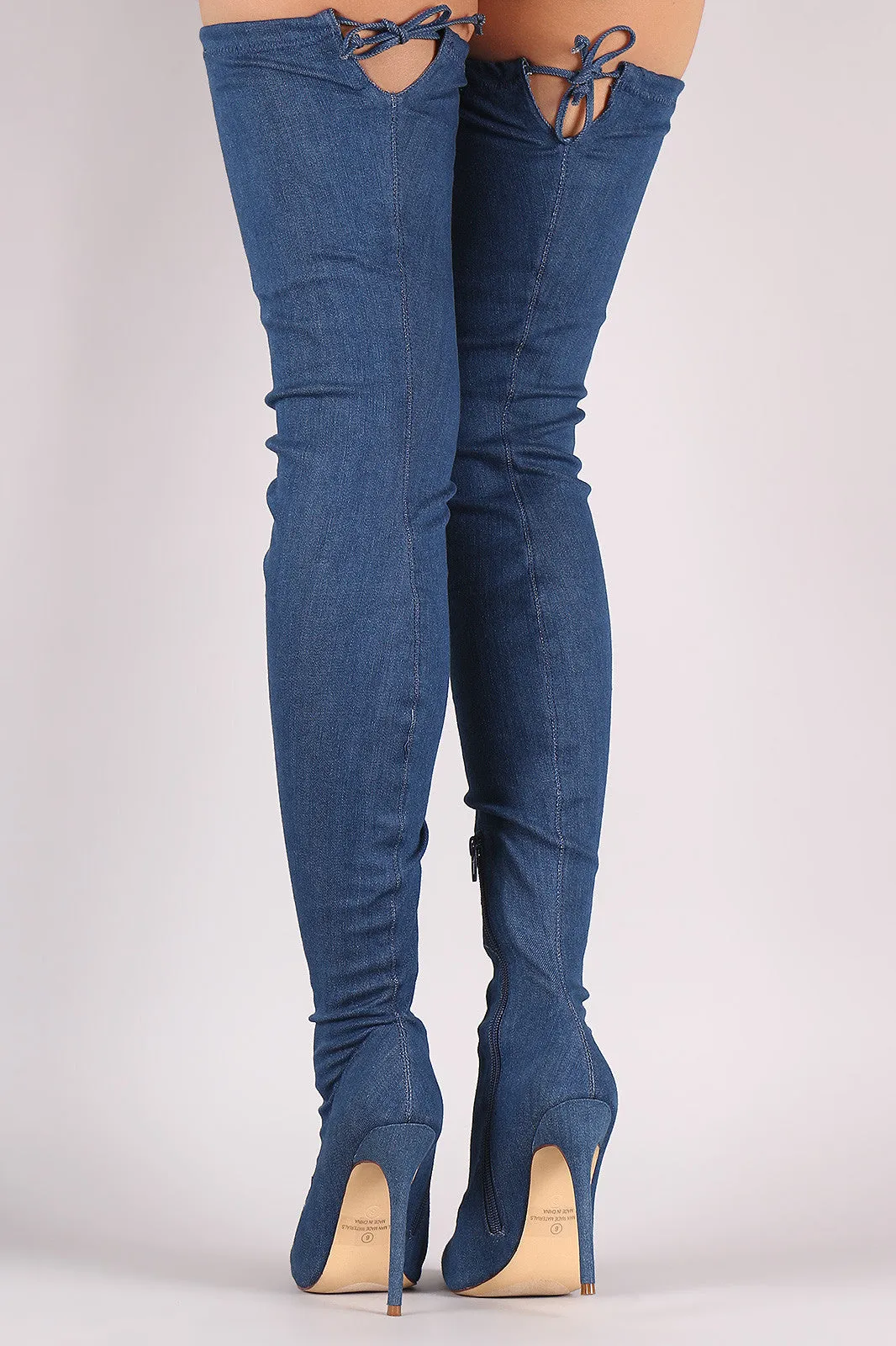 Liliana Denim Over-The-Knee Pointy Toe Boots