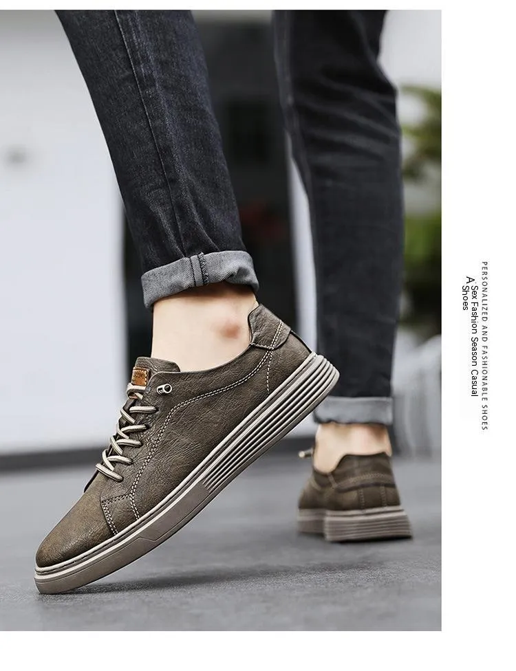 Low-top Men's Shoes Two-layer Cowhide Casual Sneakers