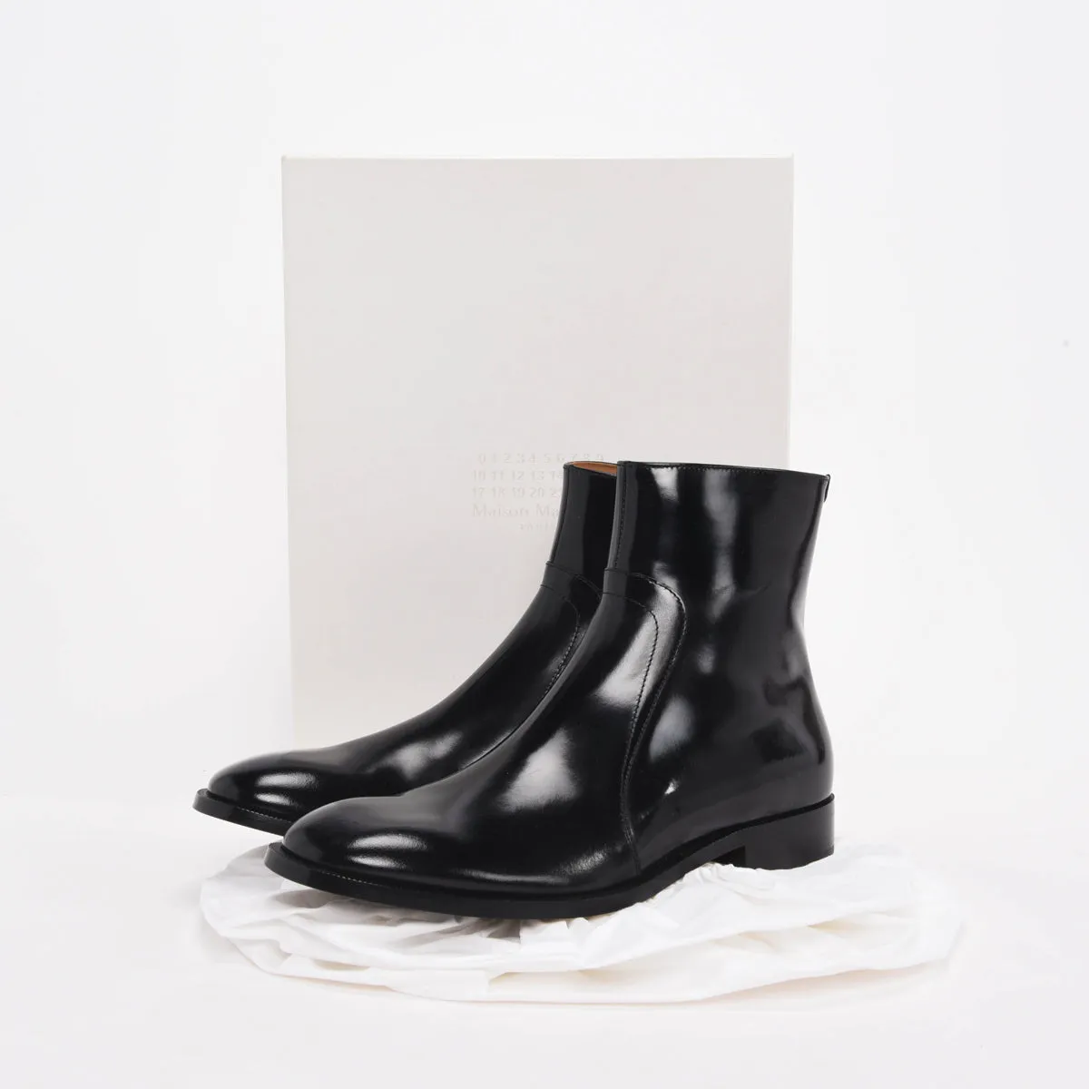 Maison Margiela Black Patent Leather Ankle Boots 42