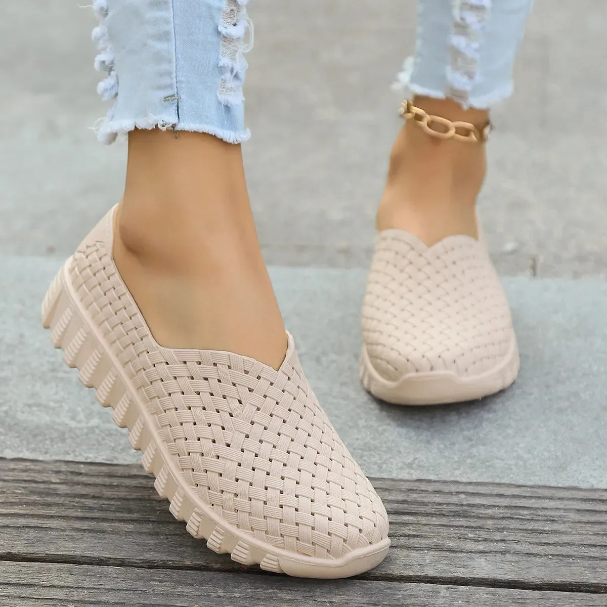 Mesh Surface Shoes Breathable One Pedal White Shoes Low Cut Sports Casual Women Pumps