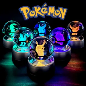 "Pokémon Crystal Ball 3D Lamp – Pikachu, Gengar, Mew, Mewtwo Glass Ball Figure with Pokéball Base, Perfect Night Light & Birthday Gift for Pokémon Fans"
