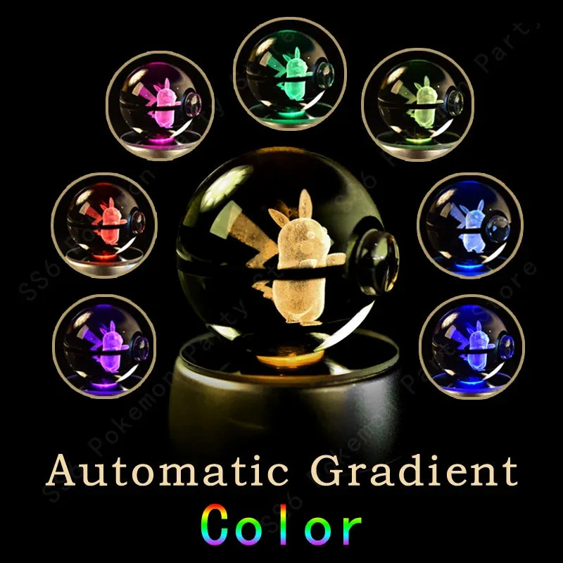 "Pokémon Crystal Ball 3D Lamp – Pikachu, Gengar, Mew, Mewtwo Glass Ball Figure with Pokéball Base, Perfect Night Light & Birthday Gift for Pokémon Fans"