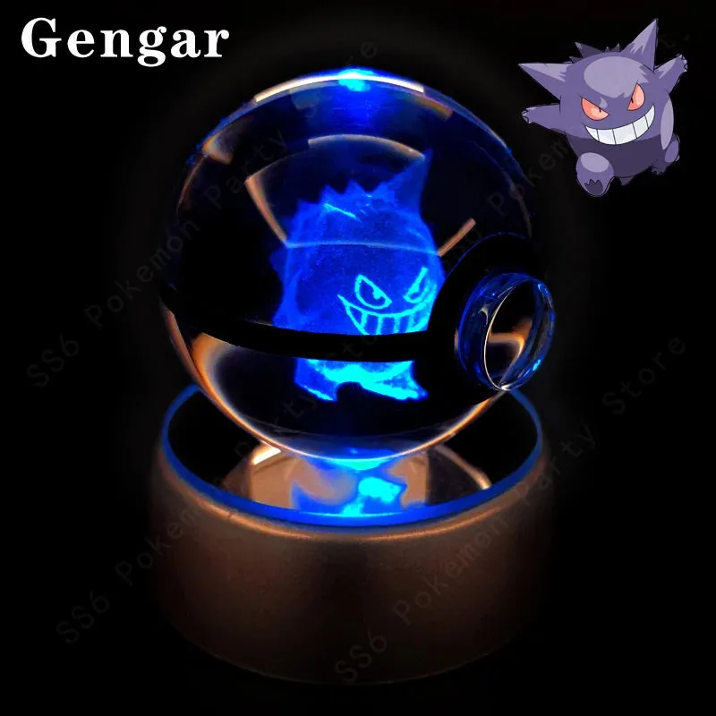 "Pokémon Crystal Ball 3D Lamp – Pikachu, Gengar, Mew, Mewtwo Glass Ball Figure with Pokéball Base, Perfect Night Light & Birthday Gift for Pokémon Fans"