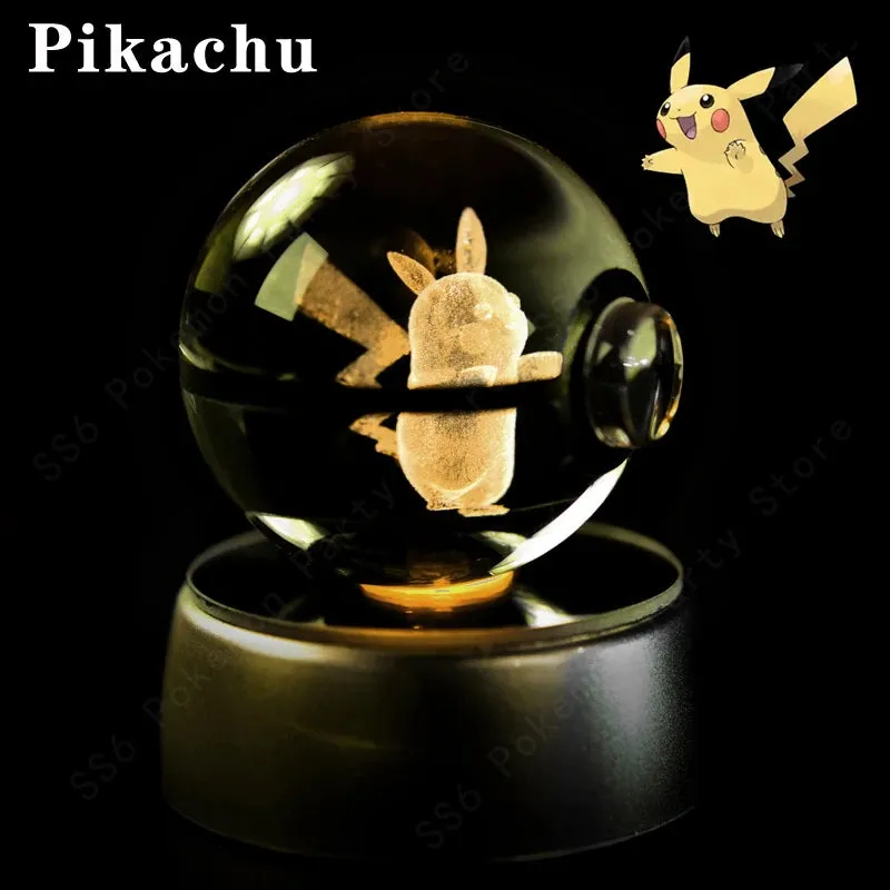"Pokémon Crystal Ball 3D Lamp – Pikachu, Gengar, Mew, Mewtwo Glass Ball Figure with Pokéball Base, Perfect Night Light & Birthday Gift for Pokémon Fans"