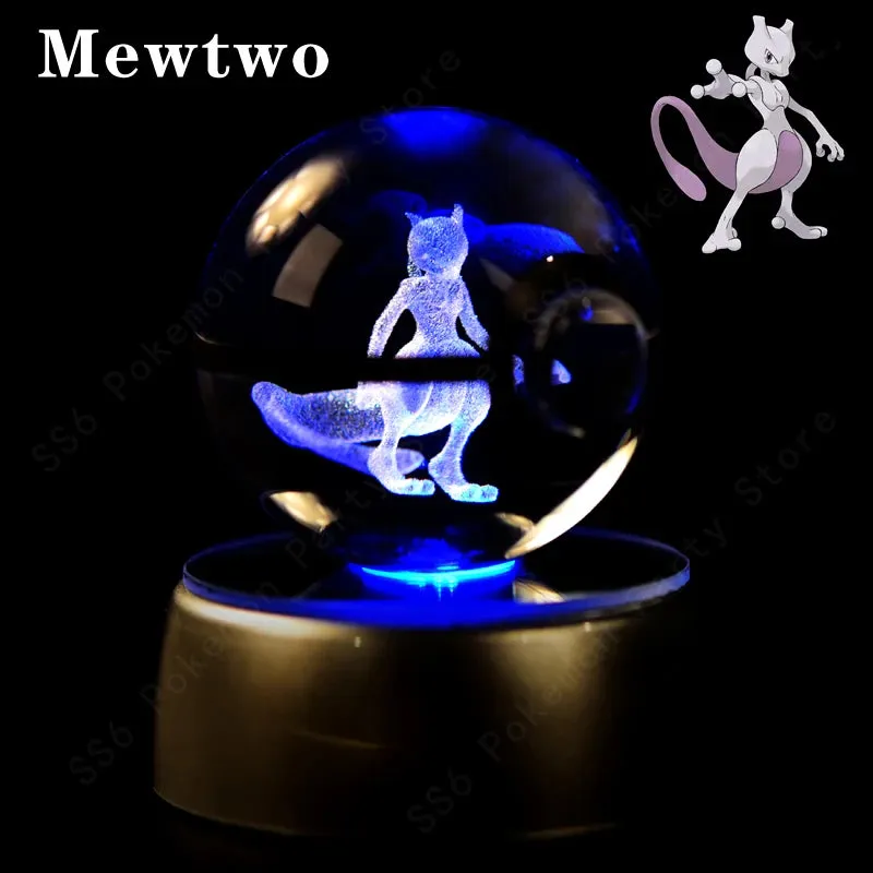 "Pokémon Crystal Ball 3D Lamp – Pikachu, Gengar, Mew, Mewtwo Glass Ball Figure with Pokéball Base, Perfect Night Light & Birthday Gift for Pokémon Fans"