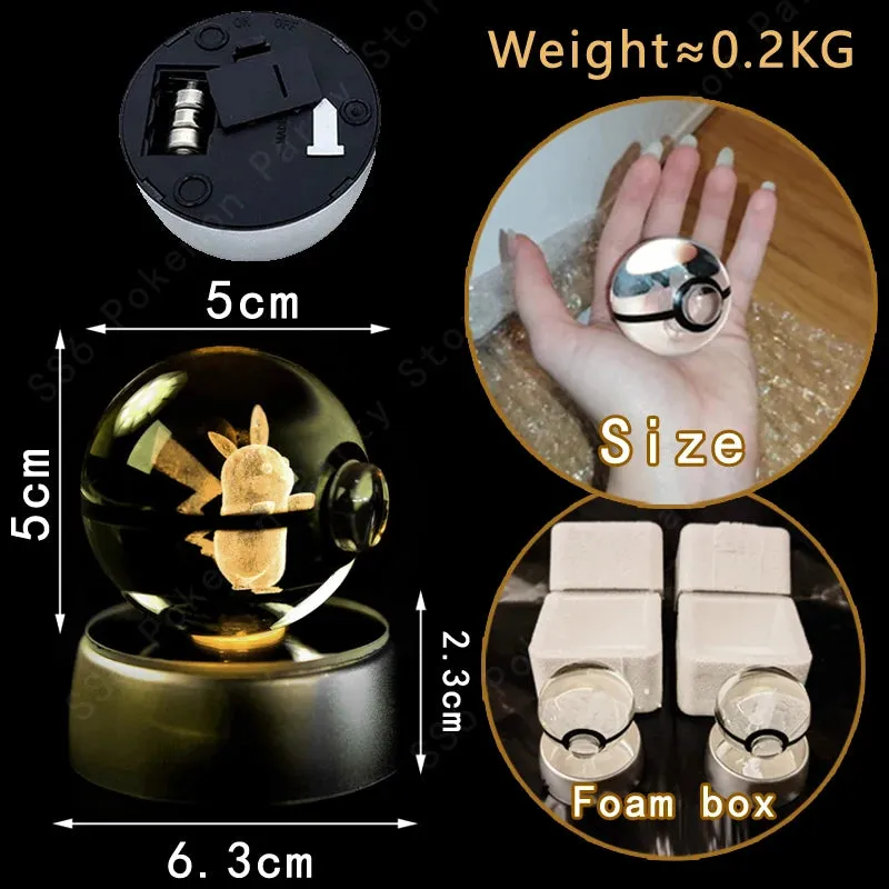 "Pokémon Crystal Ball 3D Lamp – Pikachu, Gengar, Mew, Mewtwo Glass Ball Figure with Pokéball Base, Perfect Night Light & Birthday Gift for Pokémon Fans"