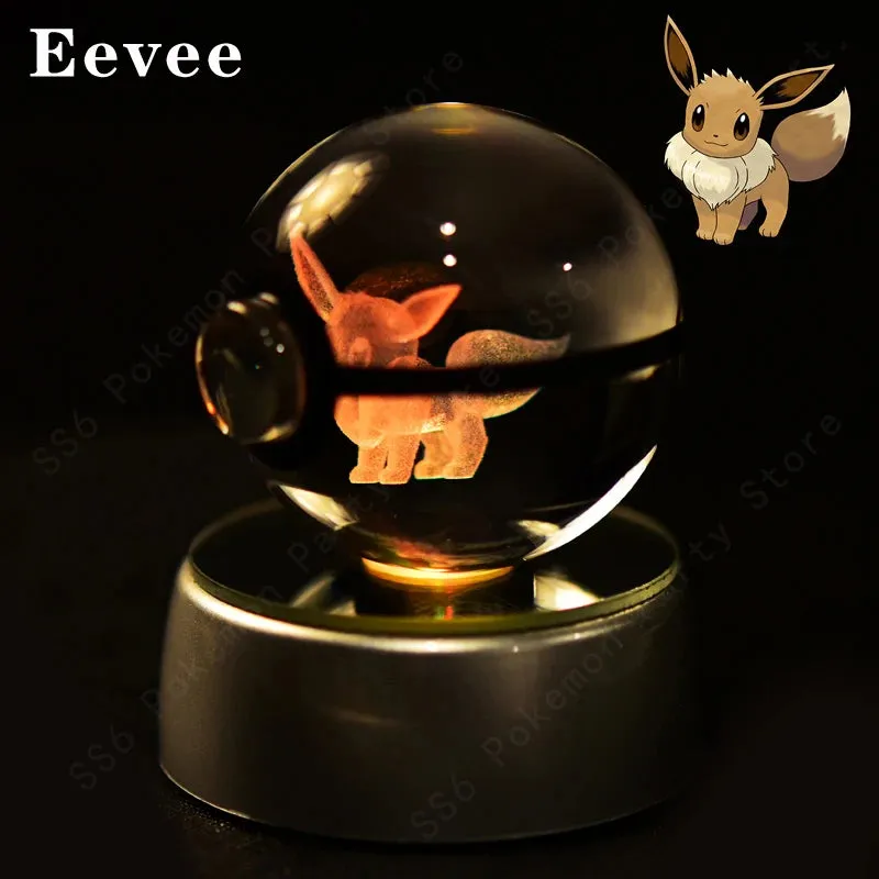 "Pokémon Crystal Ball 3D Lamp – Pikachu, Gengar, Mew, Mewtwo Glass Ball Figure with Pokéball Base, Perfect Night Light & Birthday Gift for Pokémon Fans"